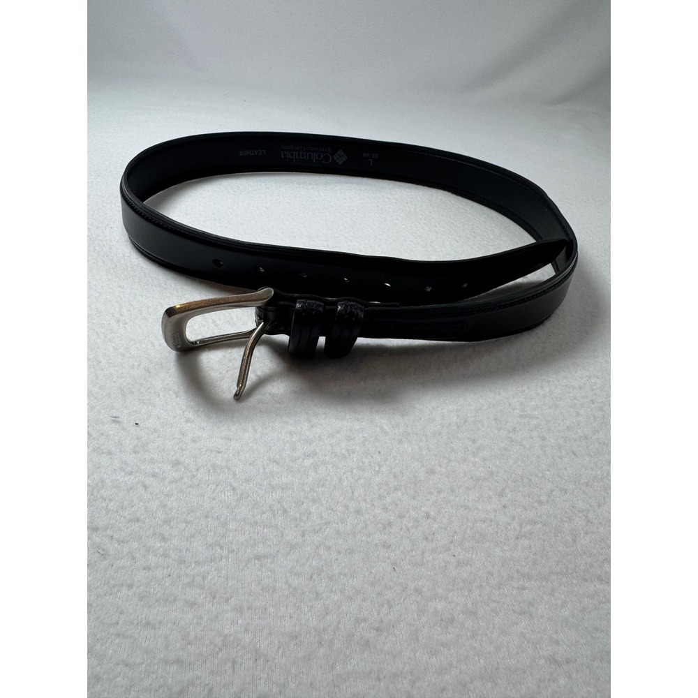 Gorpcore Columbia Mens L 38-40 Leather Belt Black Silver Buckle 11CO02A9
